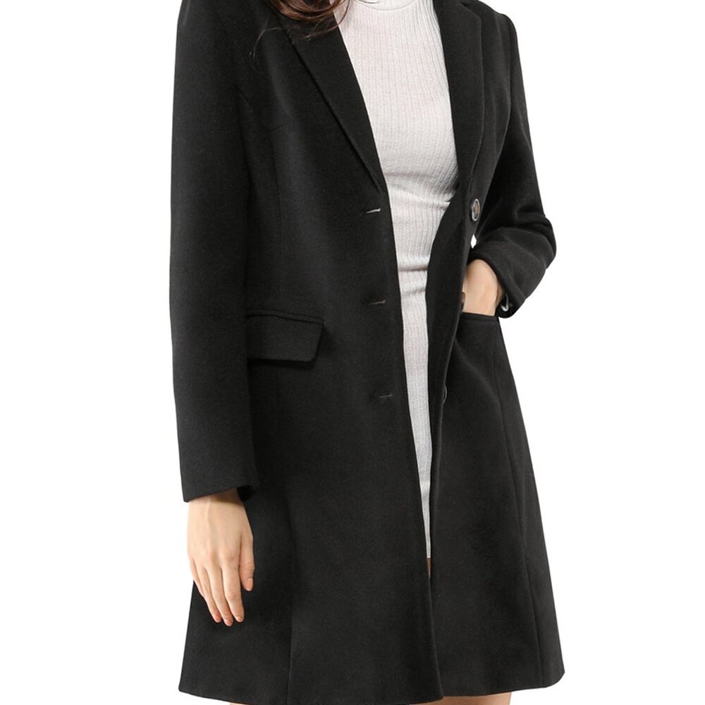 Allegra K Women's Notched Lapel Long Sleeves Single Breasted Winter Long Coat